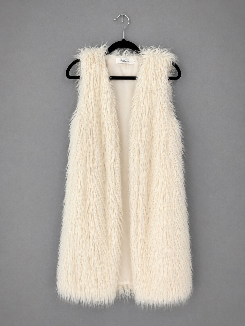 Cream Faux Fur Long Vest - Statement Layer Piece